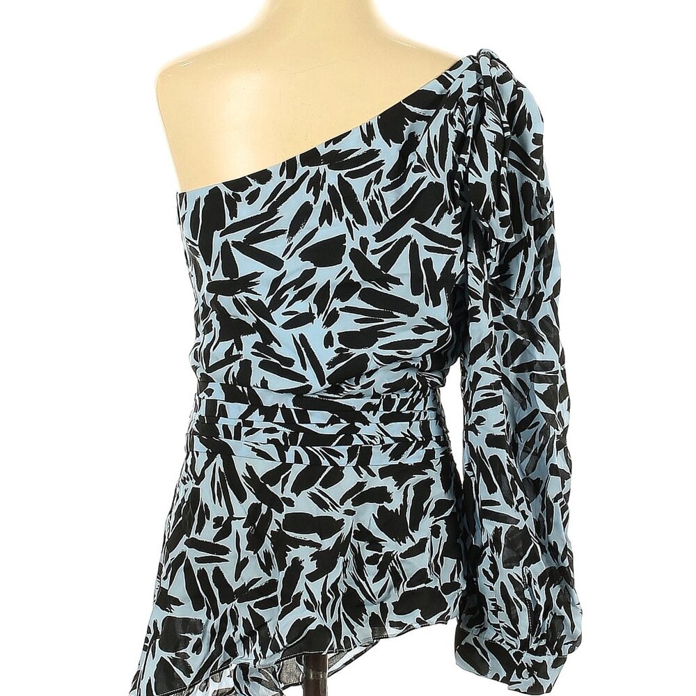 NWT Veronica Beard Blue Multi Silk Blend Vida One-Shoulder Top Size 2 MSRP $395 - Picture 3 of 5